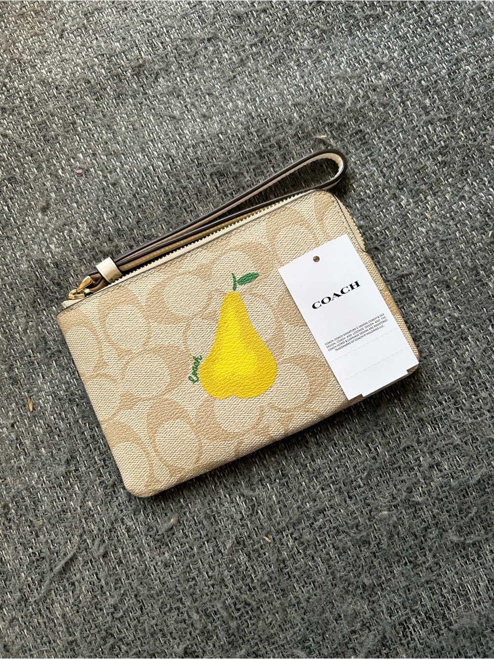 NWT Coach Tan Wristlet with Yellow Pear Design - Picture 2 of 5